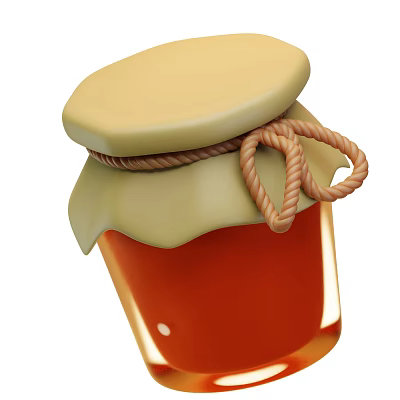 Decorative Amber Honey Jar With Yellow Lid And Twine Tied Around Rim 3d model