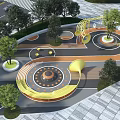 Modern Kids Play Area Design With Circular Yellow Structures Trees And Interactive Zones