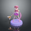 Woman Figure With Pink Hair Purple Dress Wings And Golden Weapon On Purple Base