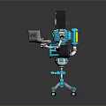 3D Blue Robot Model Featuring Dual Speakers Turntables Control Panel And Wheeled Base