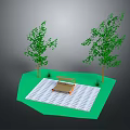 Charming Cartoon Scene Featuring Green Grass Two Trees And Wooden Bench On Checkerboard Floor