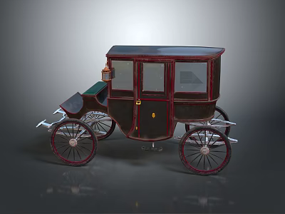 Vintage Wooden Carriage With Glass Windows And Classic Four Wheeled Design 3d model