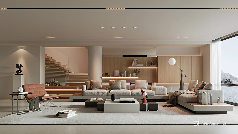 Modern Living Room Interior With Sofas Coffee Table And Floor Lamp 3d model