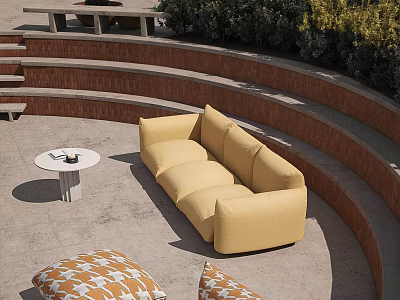 Outdoor Sofa In Open Air Area With Side Table And Cushions 3d model