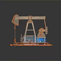 3D Model Oil Pump Jack Design Featuring Orange Base Blue Pipes And Gears 3d model