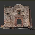 Ancient Red Stone Building Model With Arched Doorway And Historical Design 3d model