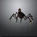Fantasy Horned Spider Character With Black Brown Striped Body And Spiked Legs