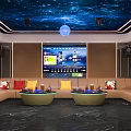 Stylish KTV Lounge Interior With Starry Sky Ceiling Large Screen Comfortable Sofas And Coffee Tables 3d model