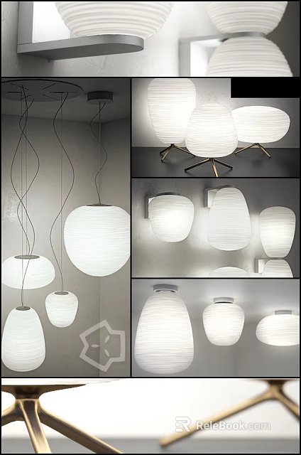 Modern Home Interior Lighting Combinations With Pendant Wall Lamps And White Shades 3d model 