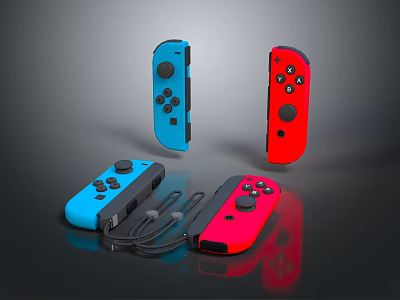 Wireless Entertainment Game Controllers With Blue Red Design And Multiple Function Buttons 3d model