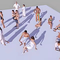 Group of People in Robes and Swimsuits Practicing Stretching Moves in Bright Studio Space 3d model