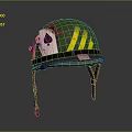 Weapon Themed Military Helmet With Green Finish Ace Of Spades Sticker And Yellow Stripes