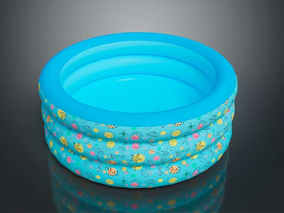 Kids Multi-layer Inflatable Pool With Blue Inner And Colorful Cartoon Patterns 3d model