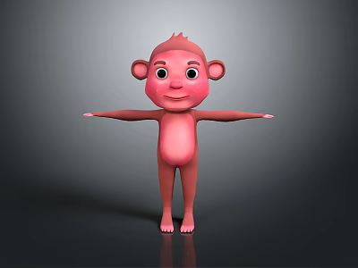Cute Pink Cartoon Monkey Standing with Arms Open and Friendly Expression Against Gradient Gray Background 3d model