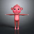 Cute Pink Cartoon Monkey Standing with Arms Open and Friendly Expression Against Gradient Gray Background 3d model