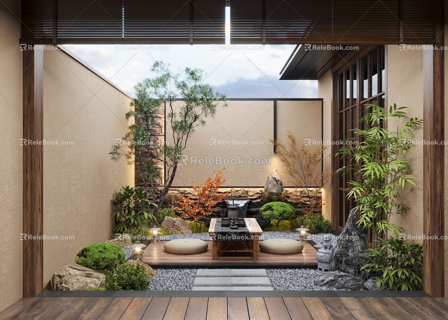 Zen patio courtyard landscape plant landscape sketch courtyard landscape moss landscape 3d model