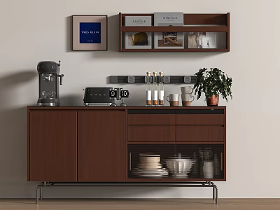 Quiet Antique Style Sideboard Locker Coffee Machine Wine Bottle Wine Cup Ornaments 3d model