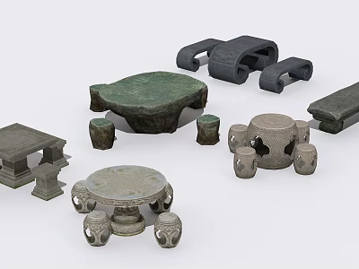 New Chinese Style Outdoor Table and Chair Stone Table Stool 3d model