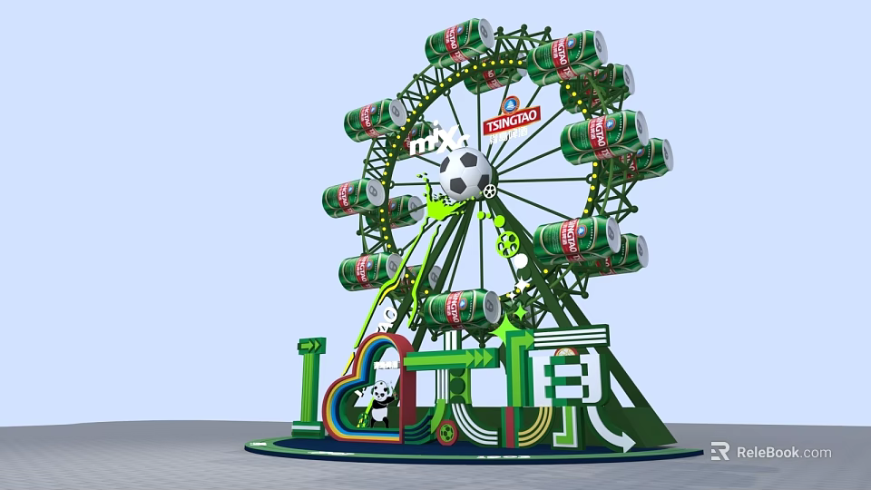 Coca-Cola Ferris Wheel Photo Spot With I Love Beijing And Colorful Decorations 3d model 