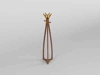 Stylish Wooden Tripod Coat Rack With Gold Accents For Home Organization 3d model