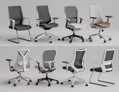 Modern Ergonomic Office Chairs With Mesh Back Armrests And Wheeled Base In Various Colors 3d model