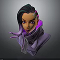 Cartoon Child 3D Rendering With Green Purple Gradient Hair Pink Hair Accessory And Purple Turtleneck