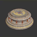 Scenic Circular Stone Platform Landscape Featuring Multiple Steps Blue Pattern And Yellow Decorative Lines