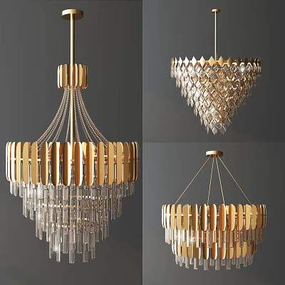 Elegant Modern Crystal Chandeliers With Golden Frame And Transparent Crystal Designs 3d model