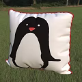 Adorable Penguin Themed Pillow With Black Body White Belly Red Beak And Red Trim