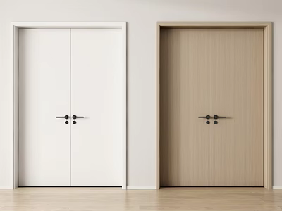 Two Modern Double Doors in White and Light Wood with Black Handles for Home Interior Design 3d model