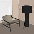 Modern Leisure Chair In Interior With Floor Lamp White Walls And Window Blinds