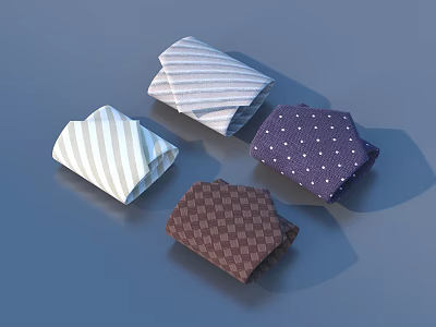 Folded Ties With Various Patterns Including Striped Polka Dot And Checkered Designs 3d model