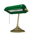 Vintage Desk Lamp With Green Shade Gold Base And Chain Switch On Blue Background