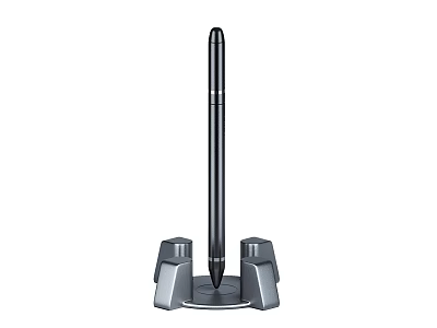 Black Pen with Gray Pen Stand Featuring Two Stable Supporting Parts for Office Desktop 3d model