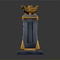 Decorative Gray Metallic Tower Scene Component Featuring Central Doorway Golden Crown Top And Base Accents