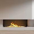 Modern Fireplace with White Mantel Burning Flames and Decorative Items on Wooden Floor Interior 3d model