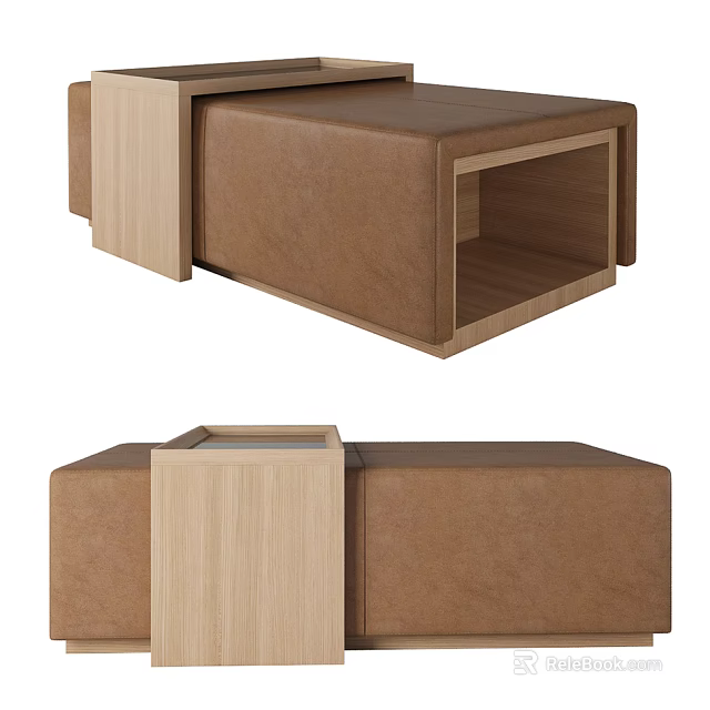 Modern Coffee Table Featuring Wooden Frame And Leather Elements In Sleek Contemporary Design 3d model 