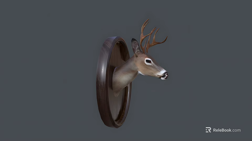 Wall Mounted Deer Head Sculpture With Circular Wooden Frame And Realistic Carving Details 3d model 