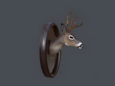 Wall Mounted Deer Head Sculpture With Circular Wooden Frame And Realistic Carving Details 3d model
