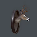 Wall Mounted Deer Head Sculpture With Circular Wooden Frame And Realistic Carving Details