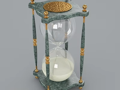 Decorative Ornament Set With Hourglass Green Marble Frame Gold Accents And White Sand 3d model