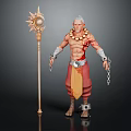 White Haired Elder Character With Creature Tattoo And Sun Patterned Staff Shackles