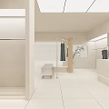 Minimalist Modern Clothing Store Interior With Light Beige Tones Racks Wooden Column And Display Platform
