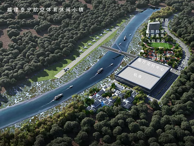 Aerial Planning of Xiaoxian Shengquan Ecological Sports Leisure Town with River Green Space and Stadium 3d model