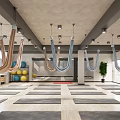 Modern Yoga Fitness Studio With Hanging Hammocks Yoga Mats And Exercise Balls