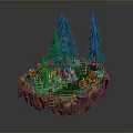 Miniature Forest Scene With Rocky Base Pine Trees Red Mushrooms And Stones