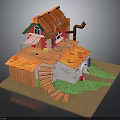 Handmade Model Cottage With Orange Roof Red Walls White Windows Wooden Staircase And Green Grass