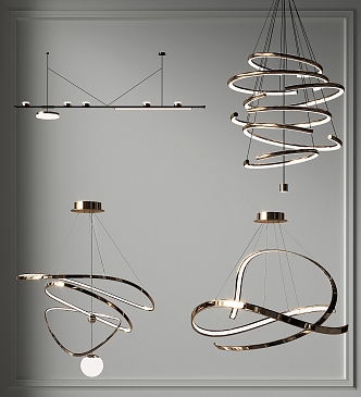 Modern Chandelier Long Strip Metal Ring Chandelier Guest Restaurant Chandelier Office Chandelier Hall Lobby Chandelier Study Room Chandelier 3d model