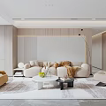 Modern Living and Dining Room Interior with Beige Sofa Coffee Table and Area Rug