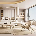 Modern Living Dining Room Interior With White Sofa Circular Rug Coffee Table And Natural Light